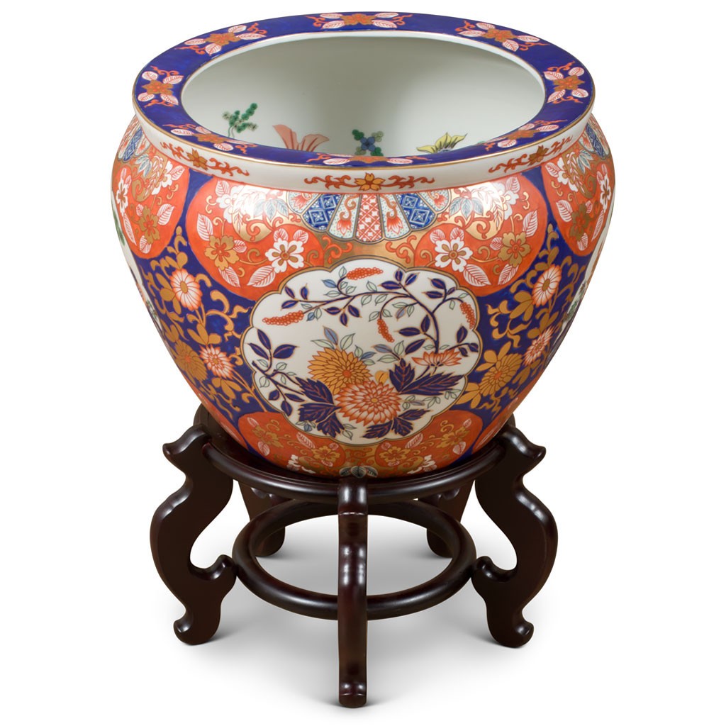 US Seller – 15 Inch Porcelain Japanese Origami Motif Chinese Fishbowl Planter