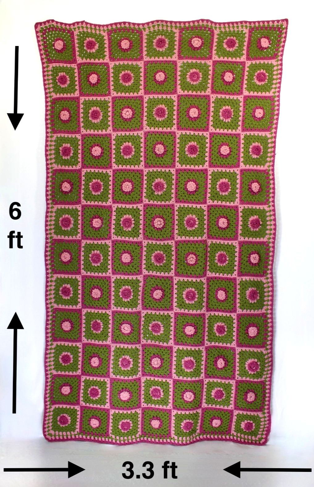 Handmade Crochet Granny Square 3D Flower Throw Floral Boho 72×39 Cottagecore