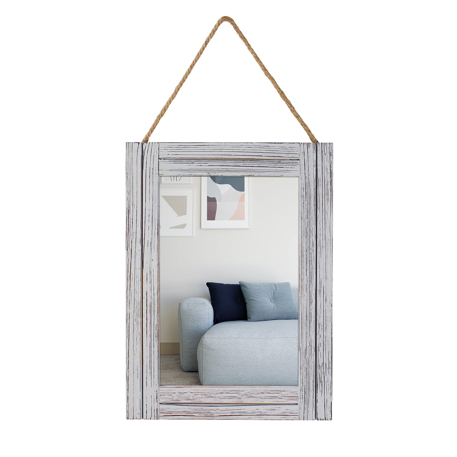 12 x 16 in Wall Decorative Mirror, Rustic Wood Frame Rectangular Mirror with …
