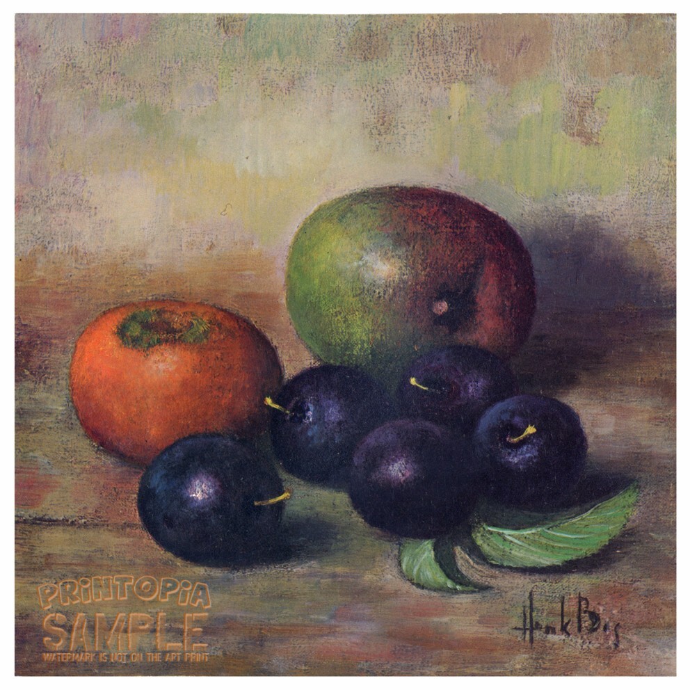 Henk Bos 1969 Plums, Apple Persimmon * Quality Art Print * Dutch Fruit painting