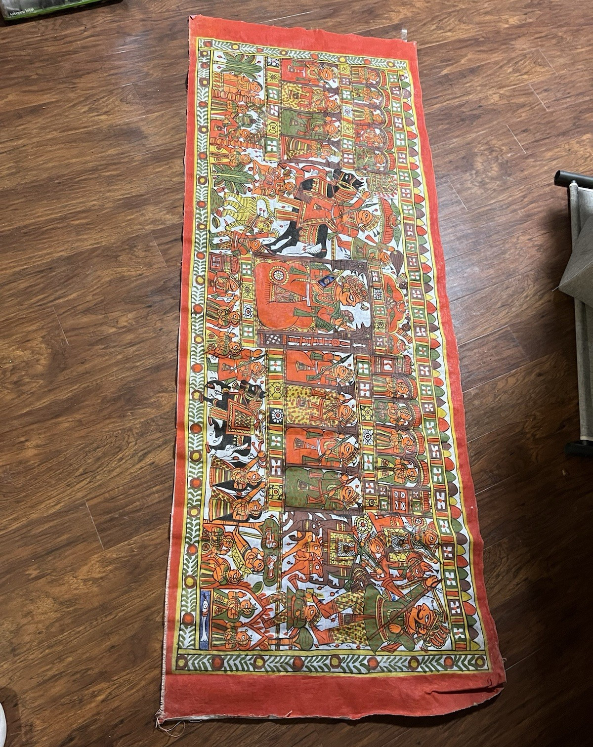 Hand-painted Ethnic Canvas Tapestry, Indian Art, Multicolor, 78 x 29 in
