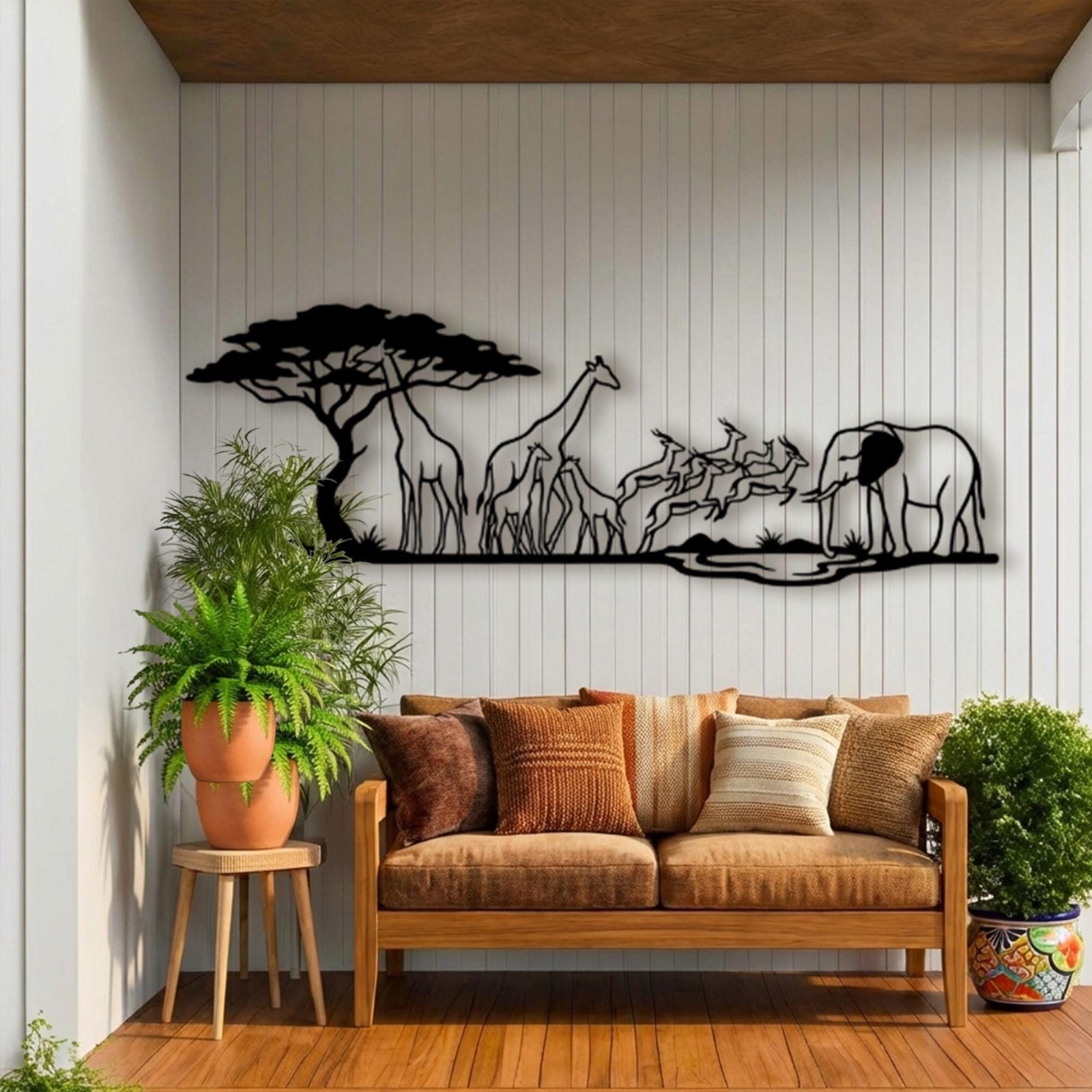 African Safari Metal Wall Art, Savanna Landscape Decor, Elephant Giraffe Sign