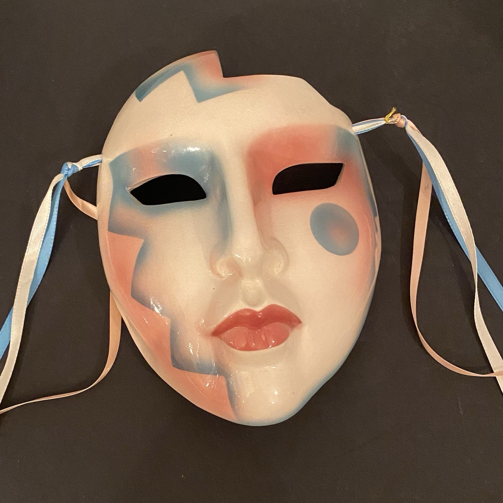 ‘90 VTG Ceramic ClayArt Wall Mask 6.75” in box, festival Mardi Gras Art Nouveau