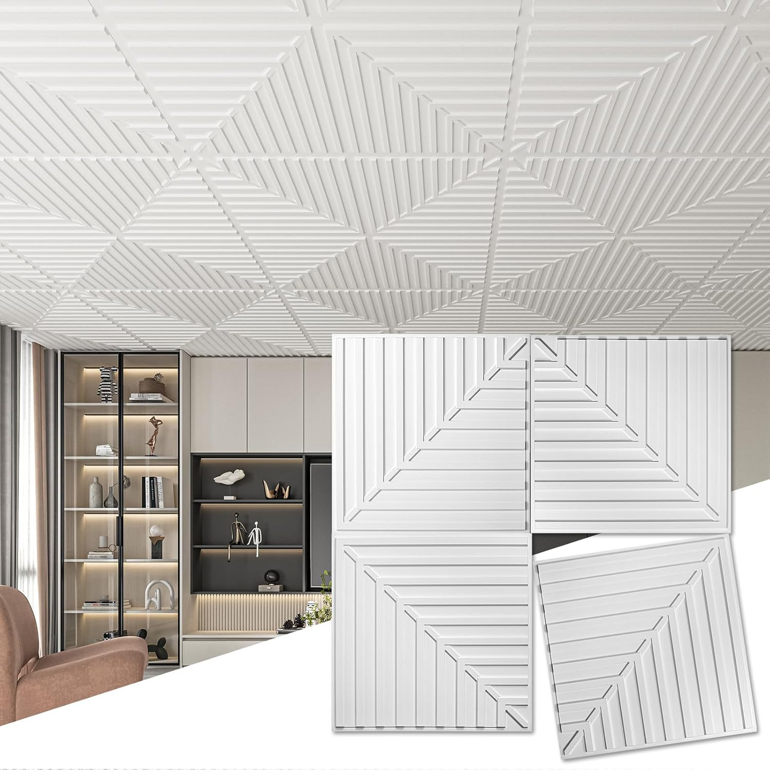 12-Pack Drop Ceiling Tiles 2X2 FT, PVC 3D Textured Panels for Interior Wall Deco