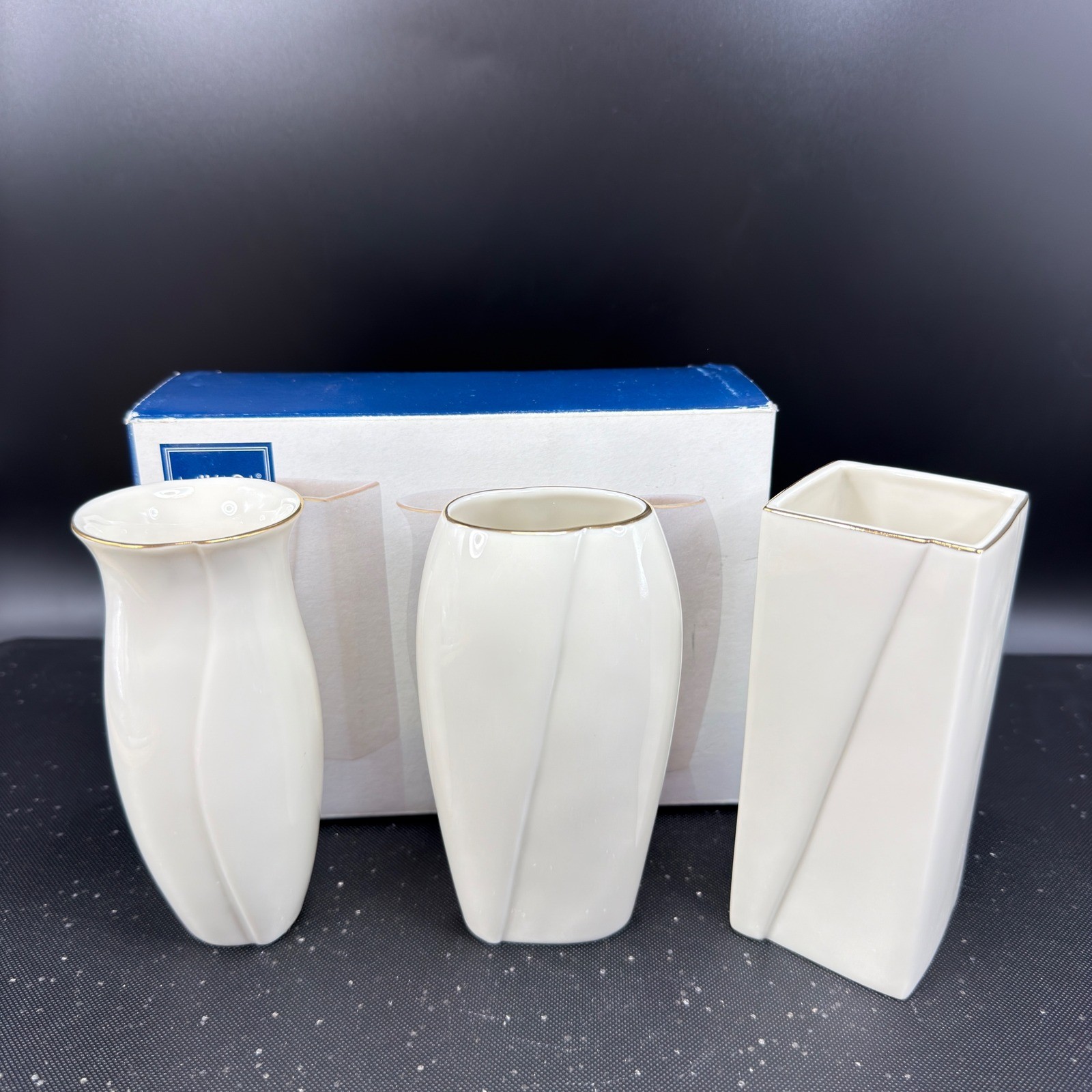 Mikasa Classico Bud Vases Set of 3 White Ivory China Gold Trim Handcrafted New