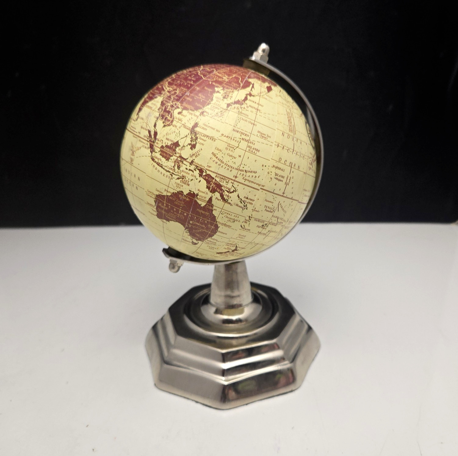 Tabletop World Globe Earth Rotating Made in India Chrome Metal Stand 7.5&Prime; 2008