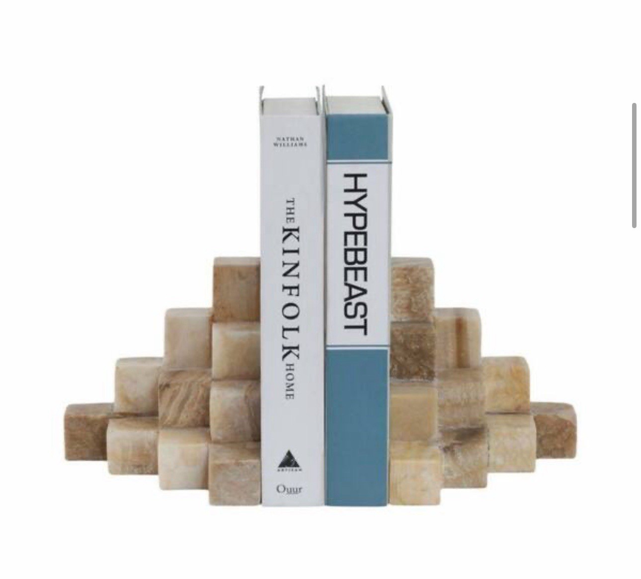 Sagebrook Home Ivory 6 in. x 6 in. Stone Cube Pyramid Bookends (Set of 2) Marble
