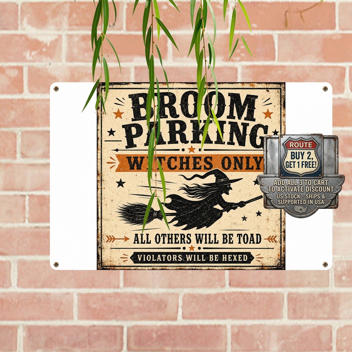 Witches Kitchen Broom Parking Halloween Metal Tin Sign