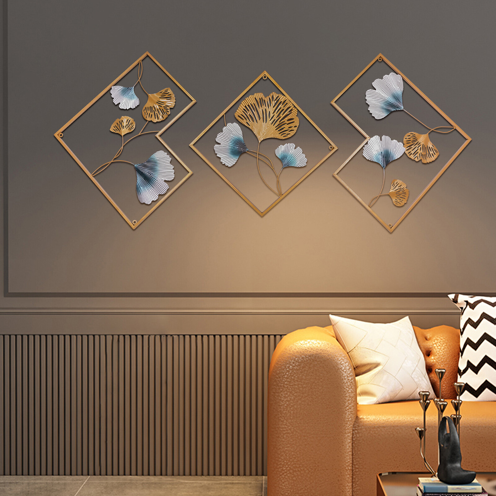 Gold Set of 3 Ginkgo Wall Art Hanging Sculpture Home Art Decor 164*2*70.5cm NEW