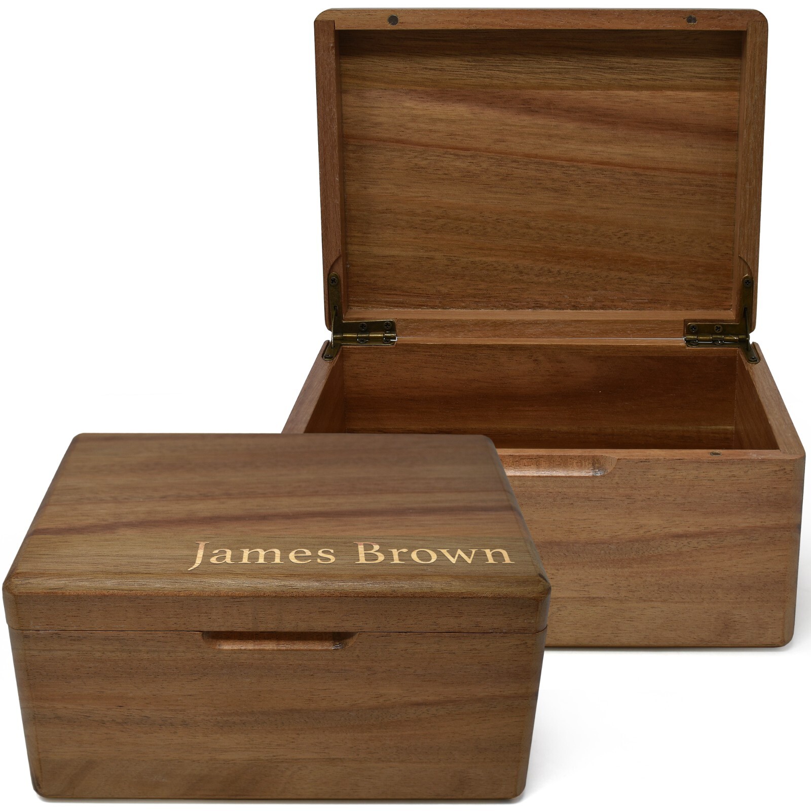 Custom Wooden Memory Box – Small Acacia Wood Box with Hinged Lid for Keepsakes