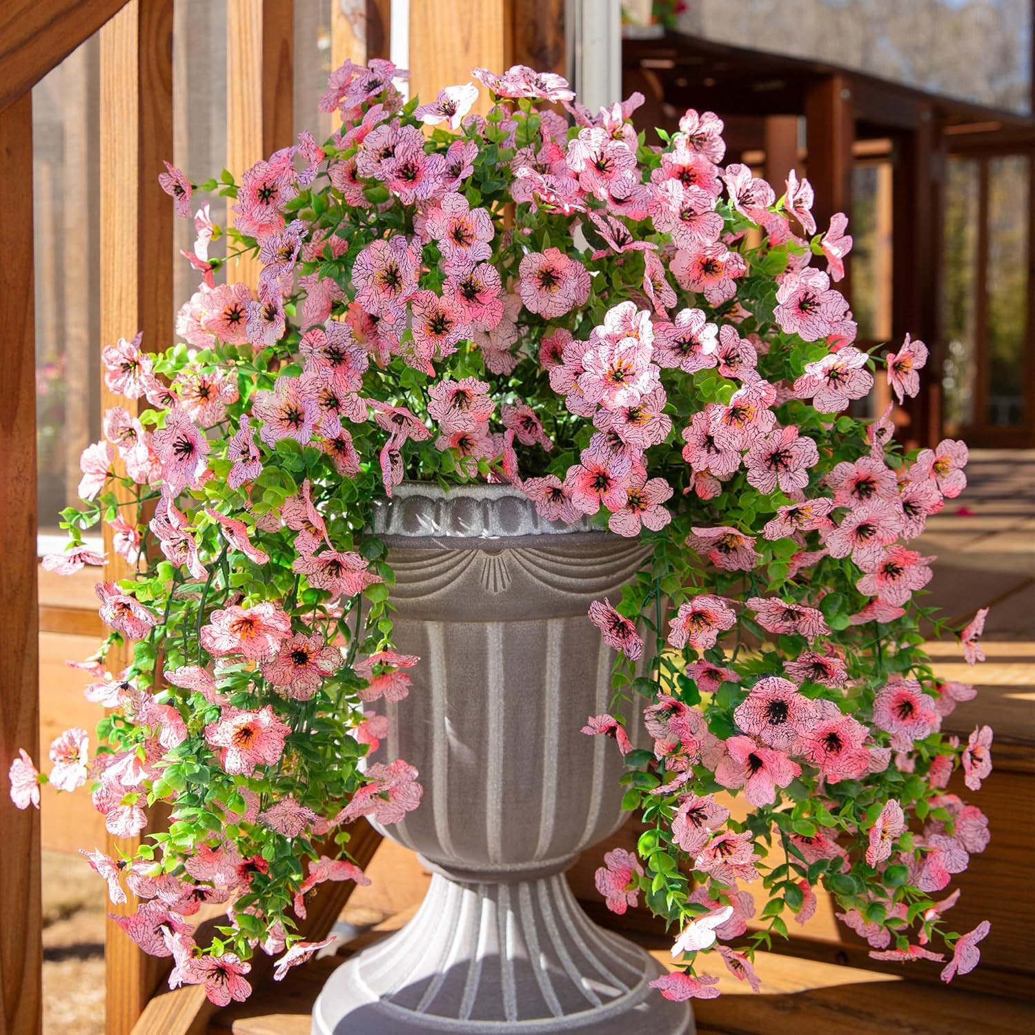 Artificial Flowers for Outdoors Decoration, 2Pcs Pink Fake Hanging Spring Summer