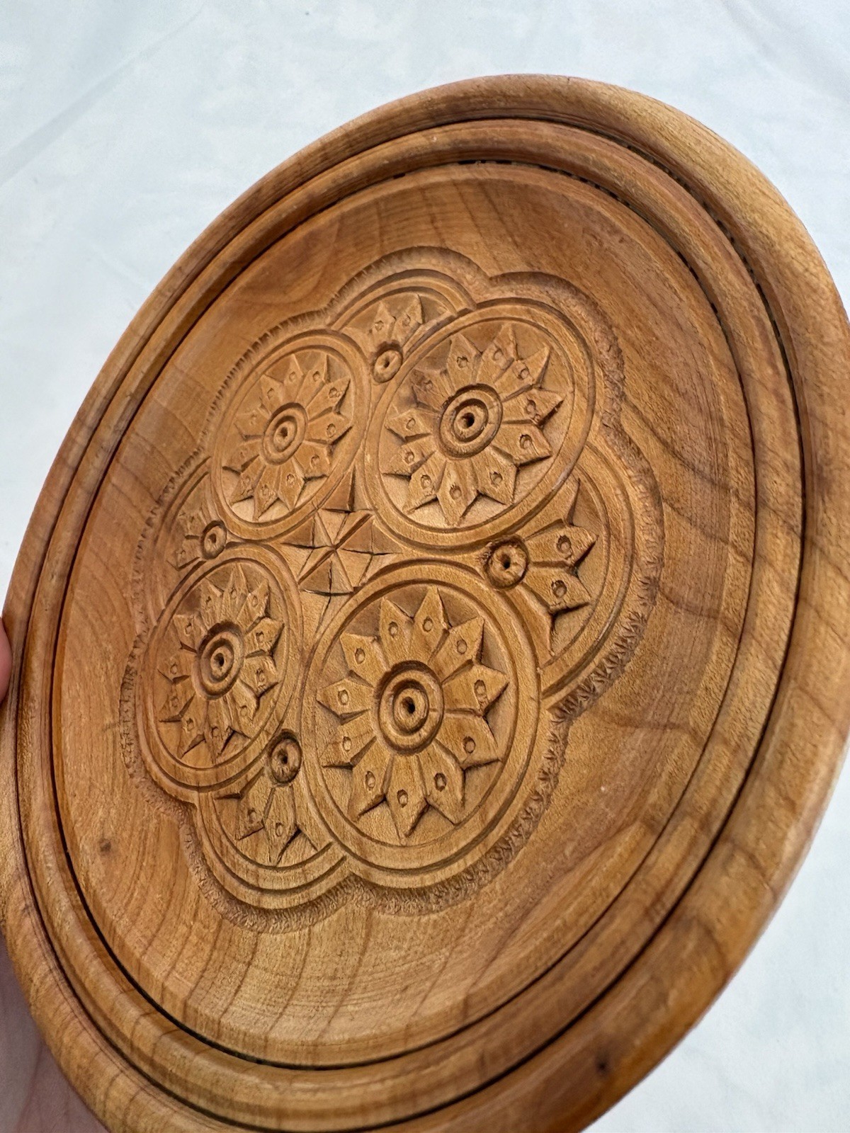 Handmade Carved Wooden Decorative Plate Boho Wood Art Floral Geometric Design