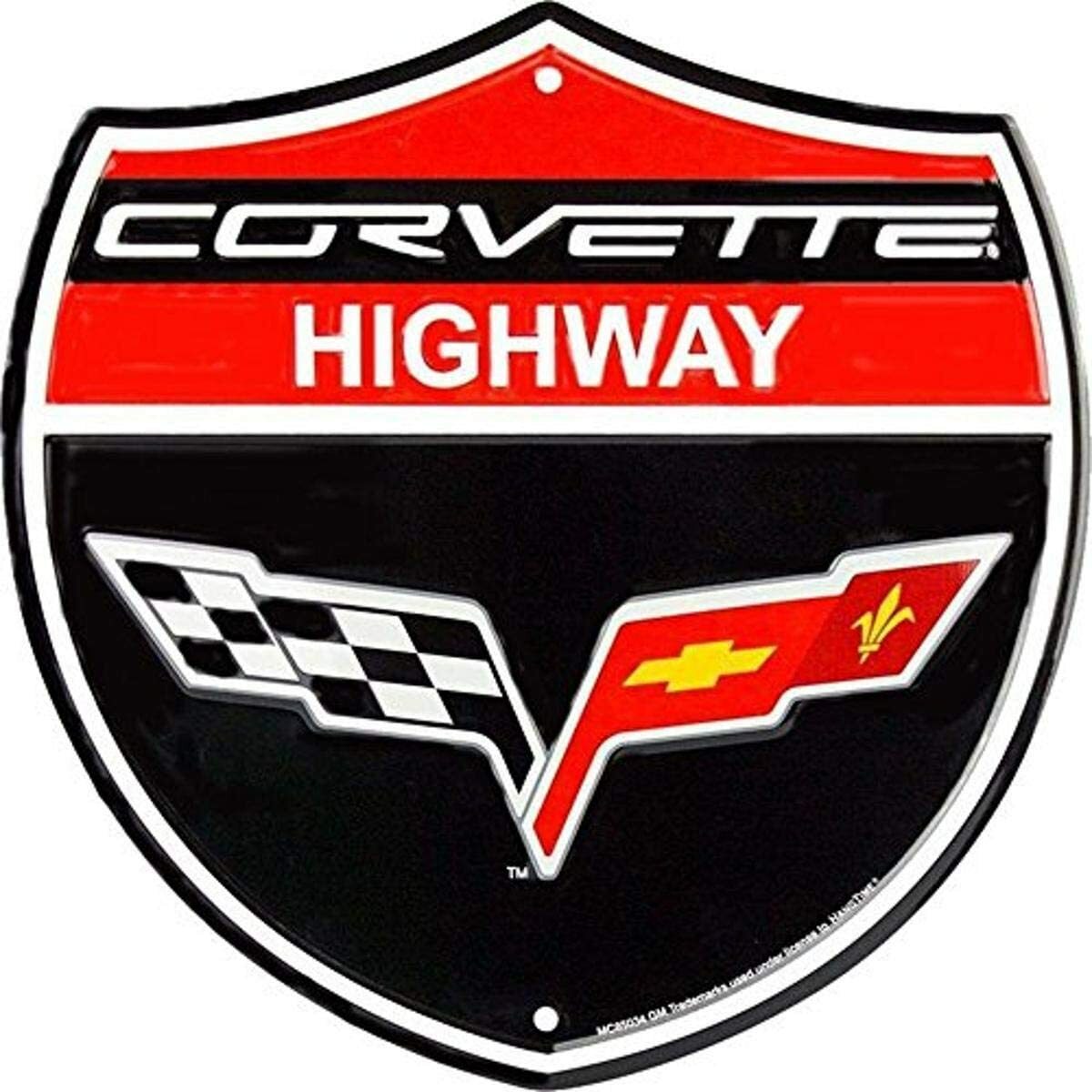 CHEVY CORVETTE HWY SHIELD 24&Prime; X LARGE ROUND SIGN METAL TIN EMBOSSED LOGO GARAGE