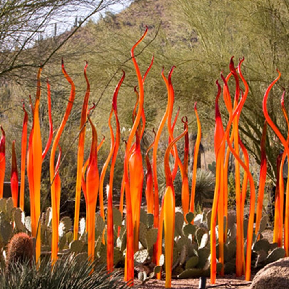 10pcs Handmade Blown Glass Art Spear Sculpture Orange for Garden Yard H36&Prime;-60&Prime;