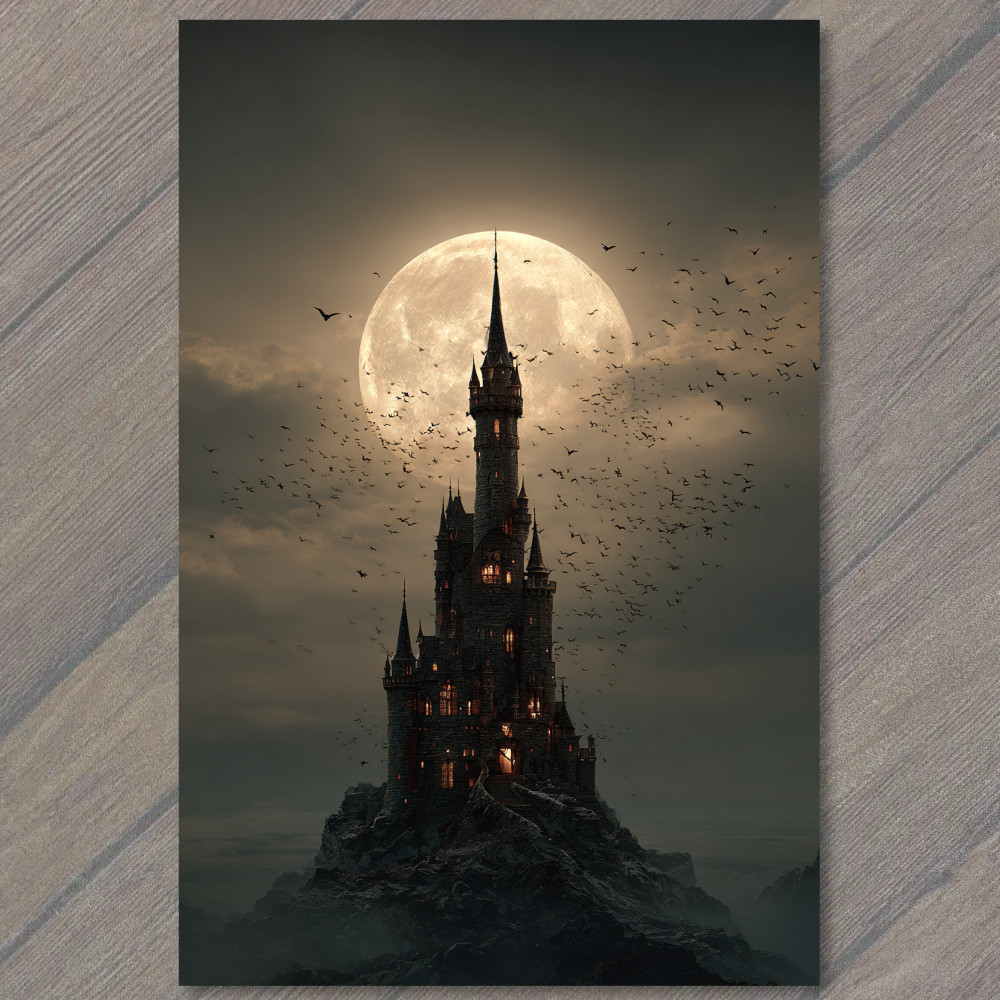 Art Print Gothic Castle Tower Full Moon Night Bats Dark Fantasy