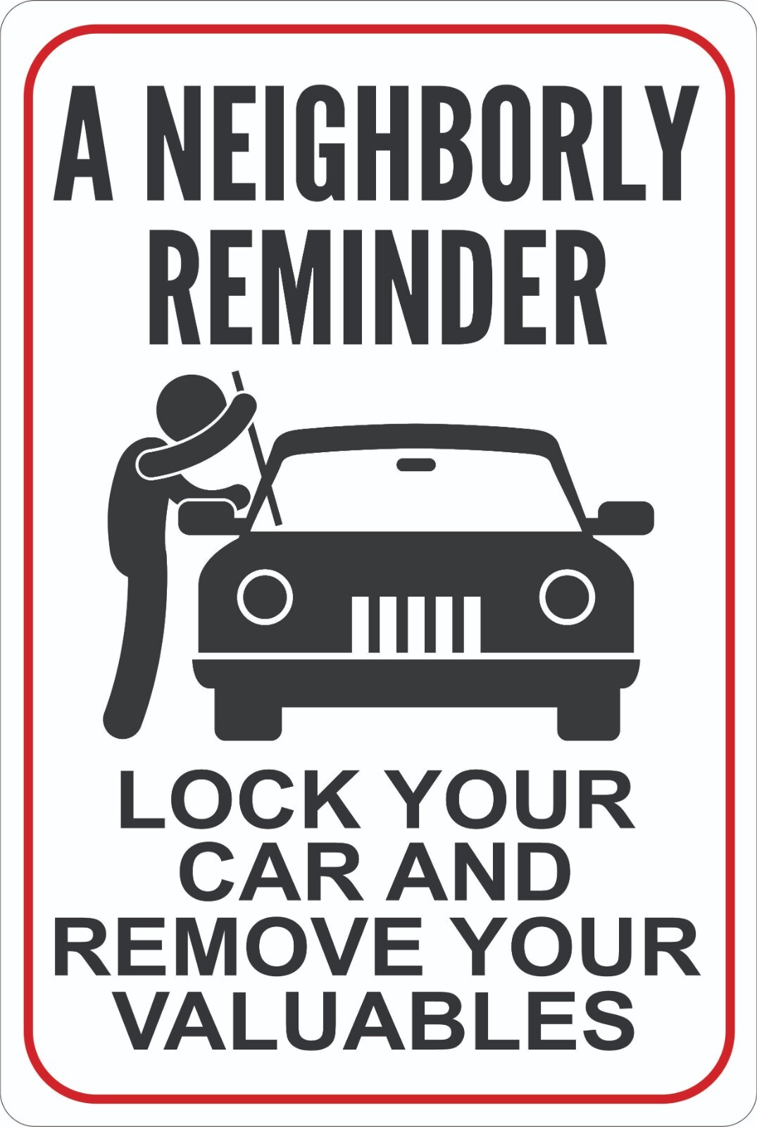 Parking Lot Car Thief Warning Sign, Anti-Theft Car Sign, Vehicle Security Sign
