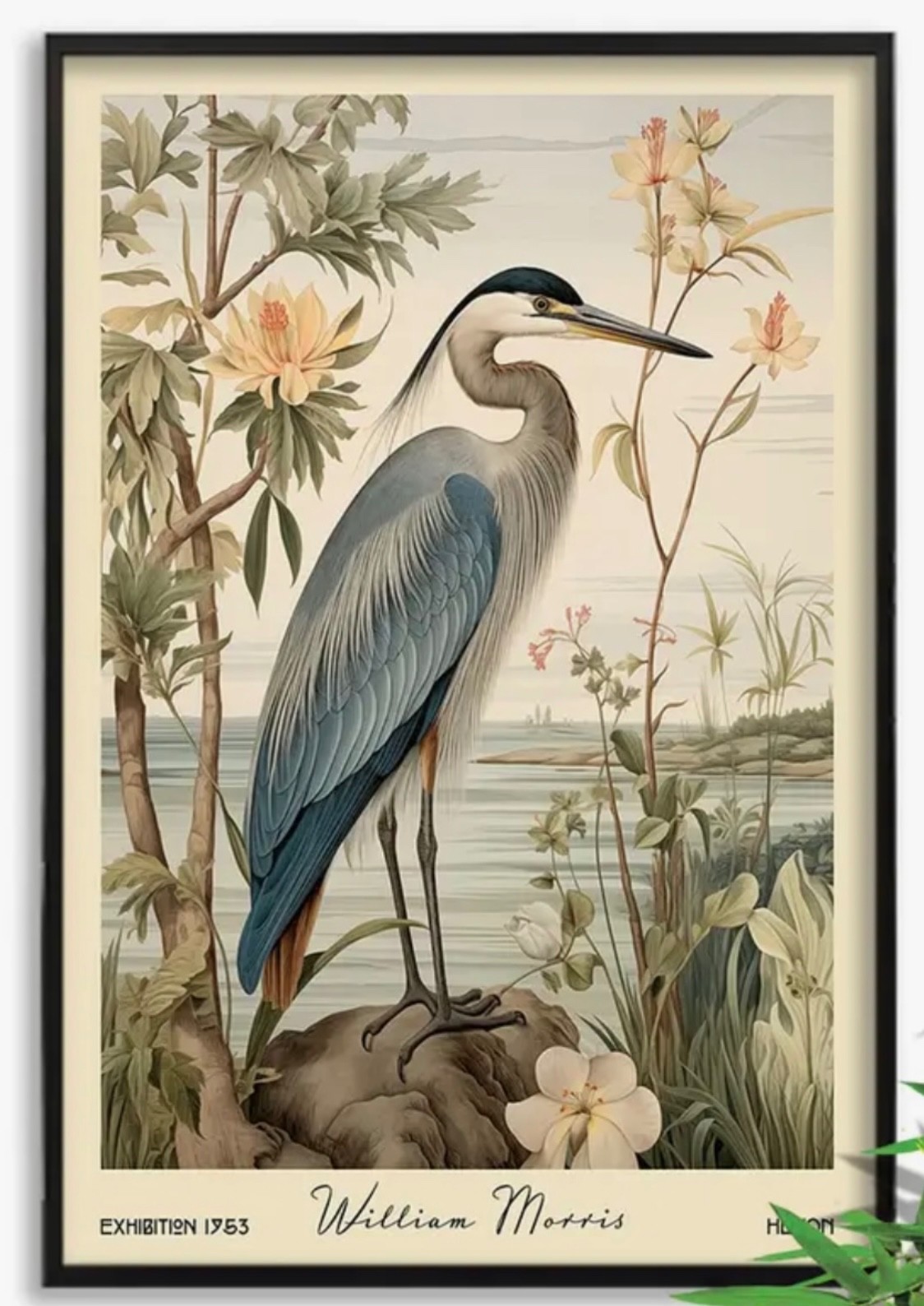 William Morris Canvas Wall Art HERON 12 x 16 872
