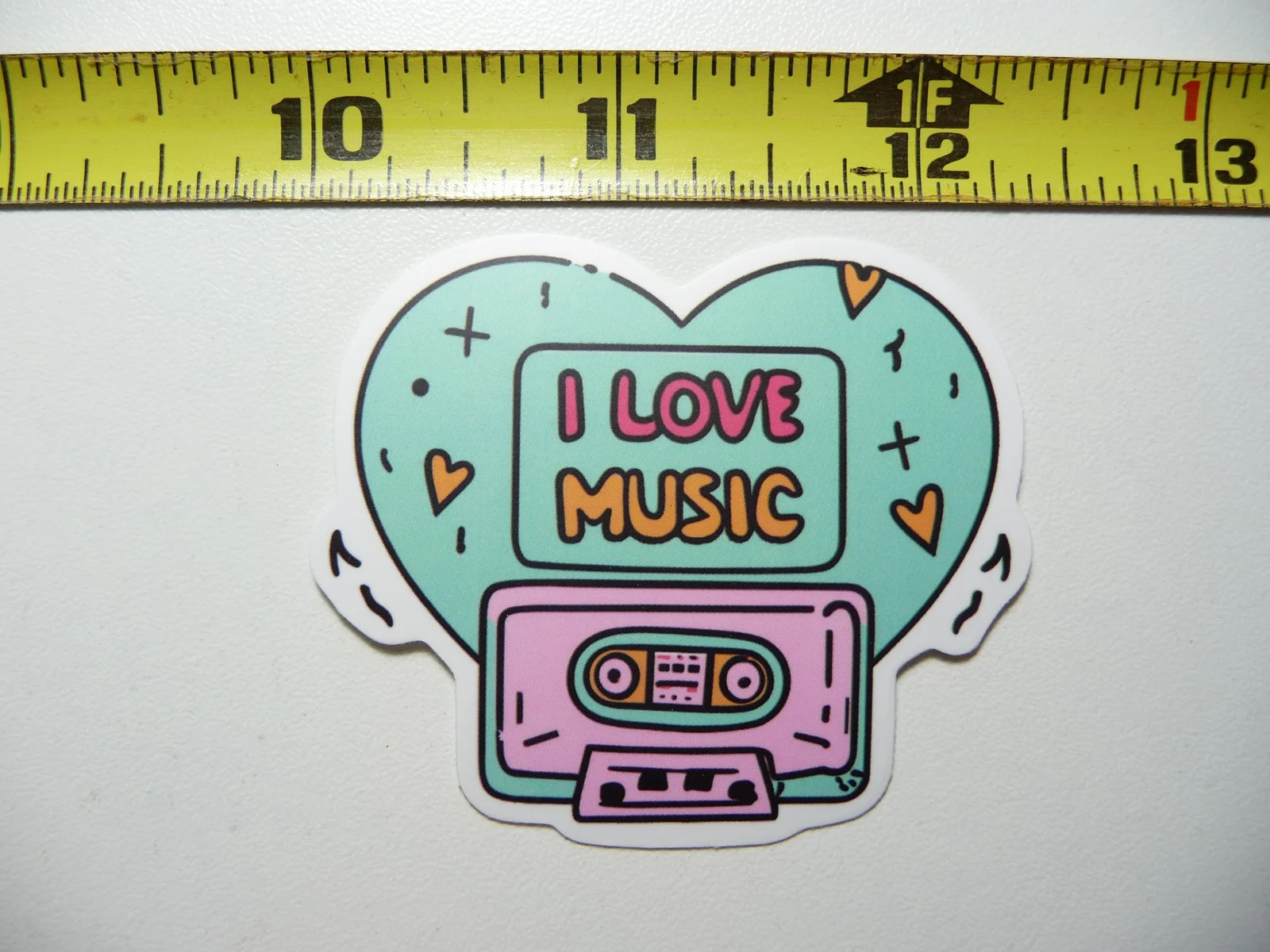CASSETTE HEART I LOVE MUSIC SMALL STICKER DECAL MUSICIAN FAN BAND SONG
