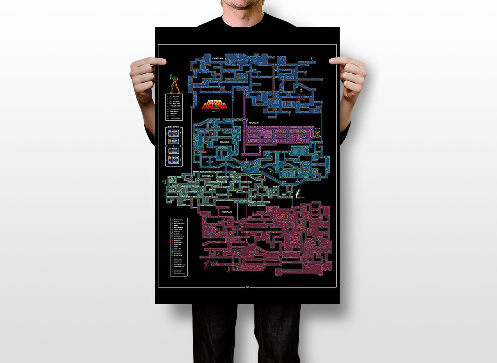 Super Metroid Map Super Console Samus Aran Wall Art Home – POSTER 20×30