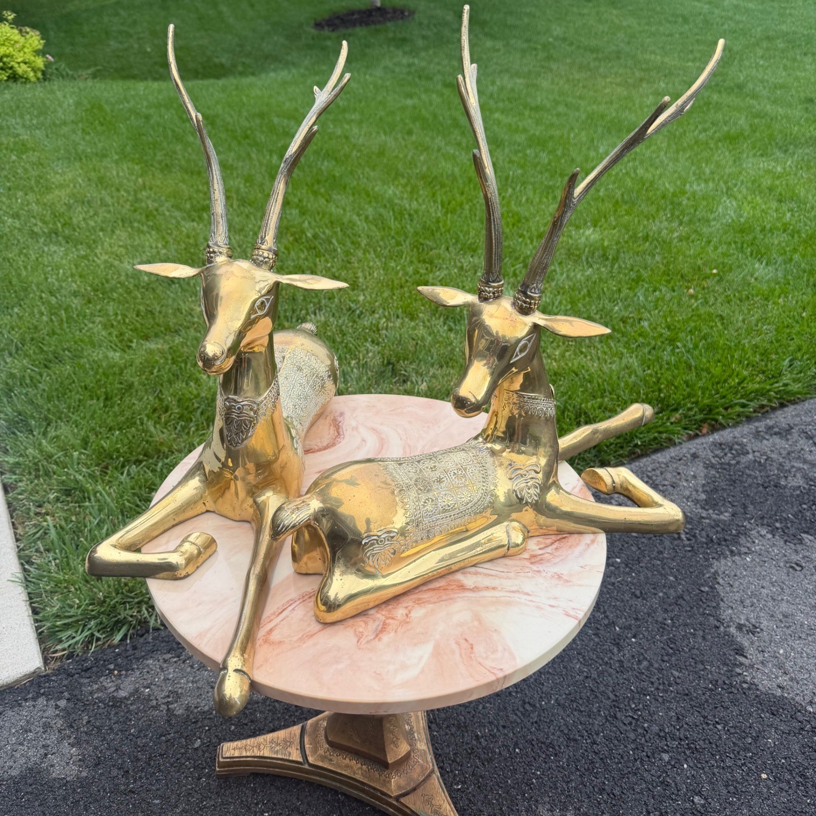 Pair Large Vintage Brass Deer Gazelle Antelope Figurines Hollywood Regency 17&Prime;