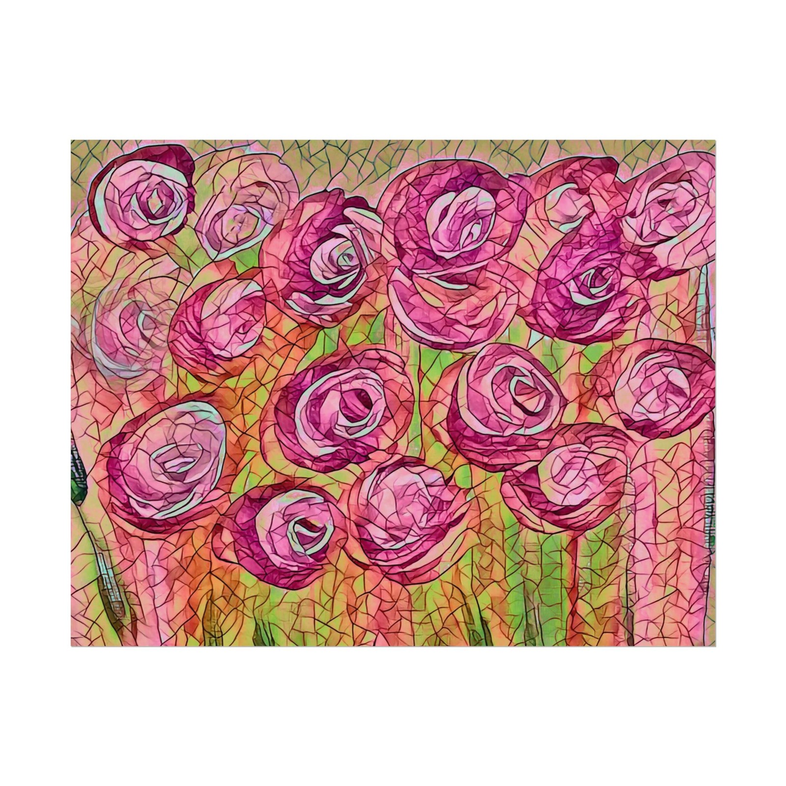 Mosaic Roses by artist Cori Carroll, textured watercolor paper print, unframed
