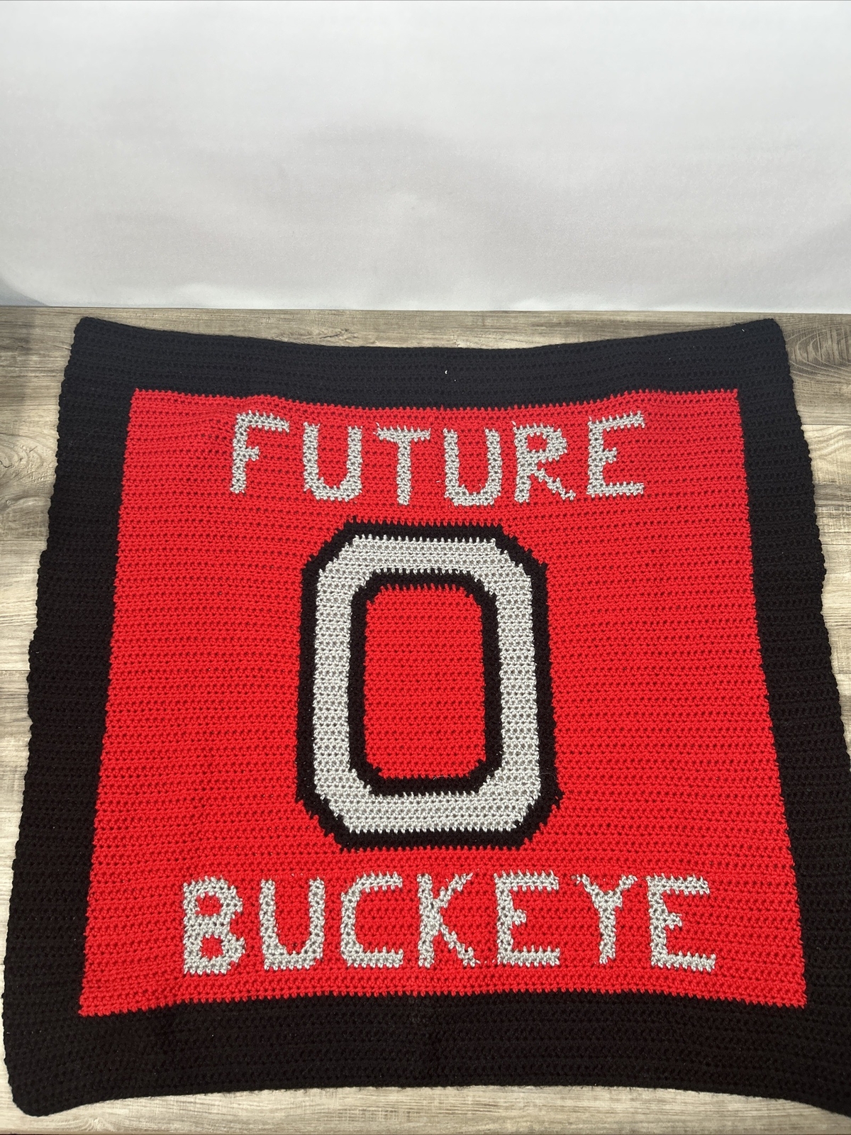 Handmade Crochet Ohio State Buckeyes Blanket 37×37 FUTURE BUCKEYE