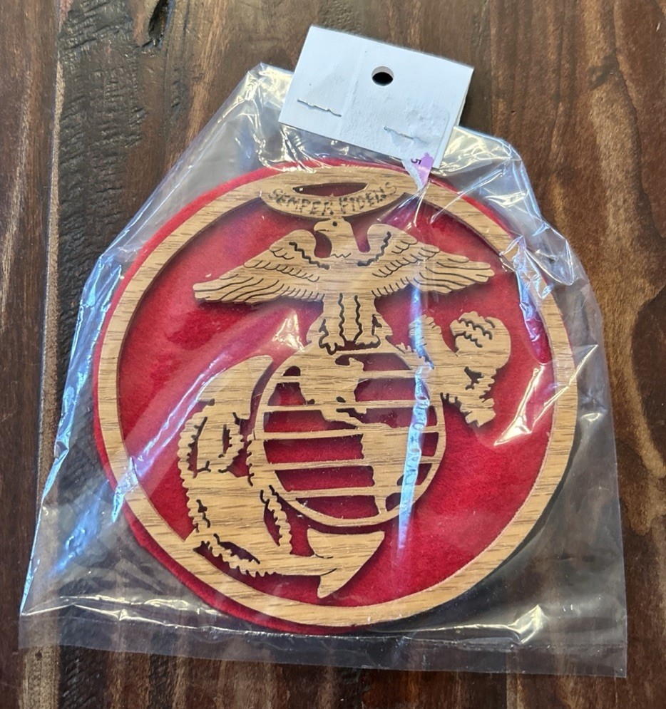 New US Marine Corps 5” Laser Cut 3-D Wood Eagle, Globe & Anchor w/Red Felt Back