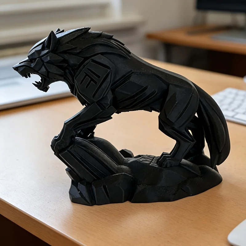 Wolf Warrior Figurine 3D Printed Statue Powerful Desktop Home Office Decor