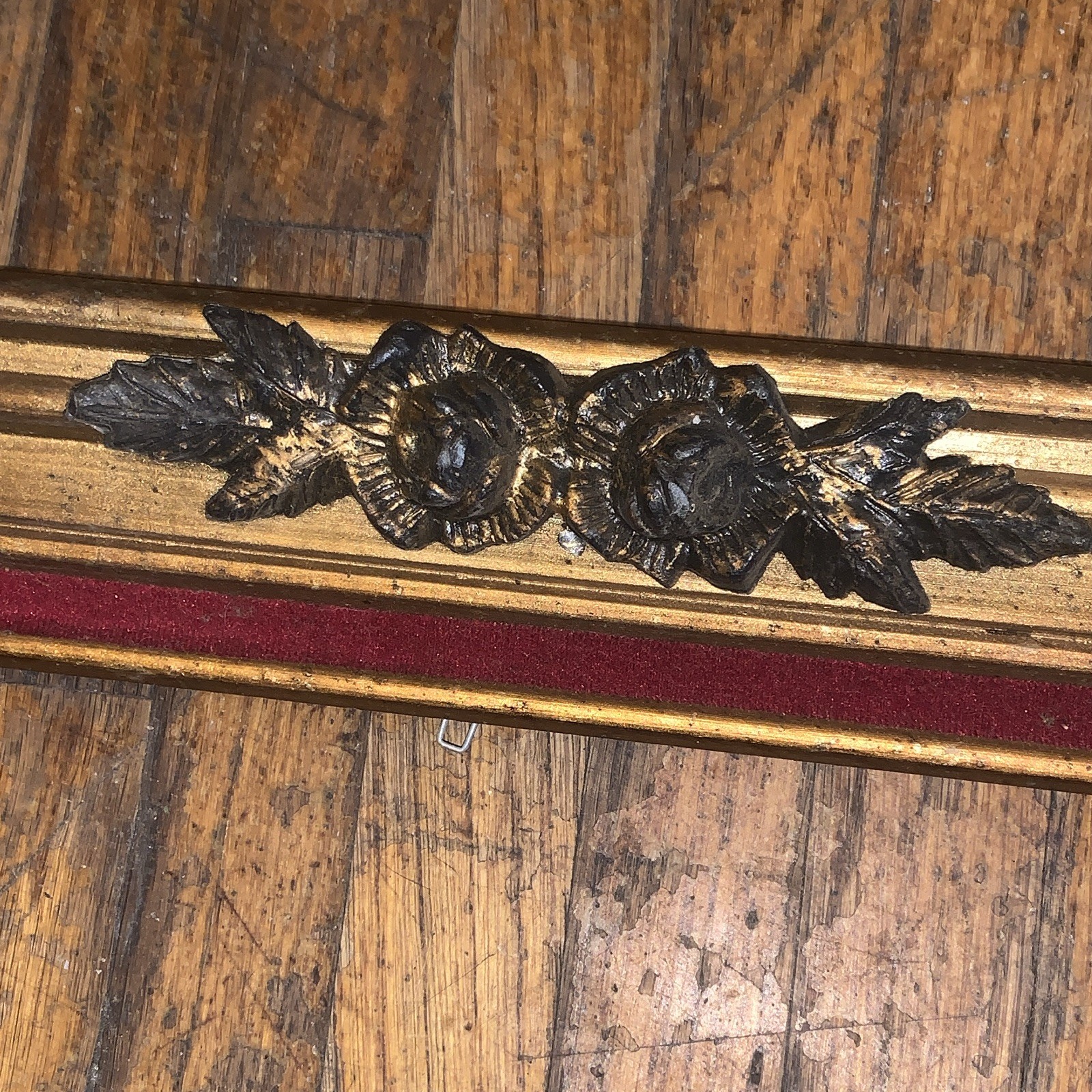 Victorian Ornate Wood Picture Frame, Brushed Gold Finish w/ Red Trim, 24×32