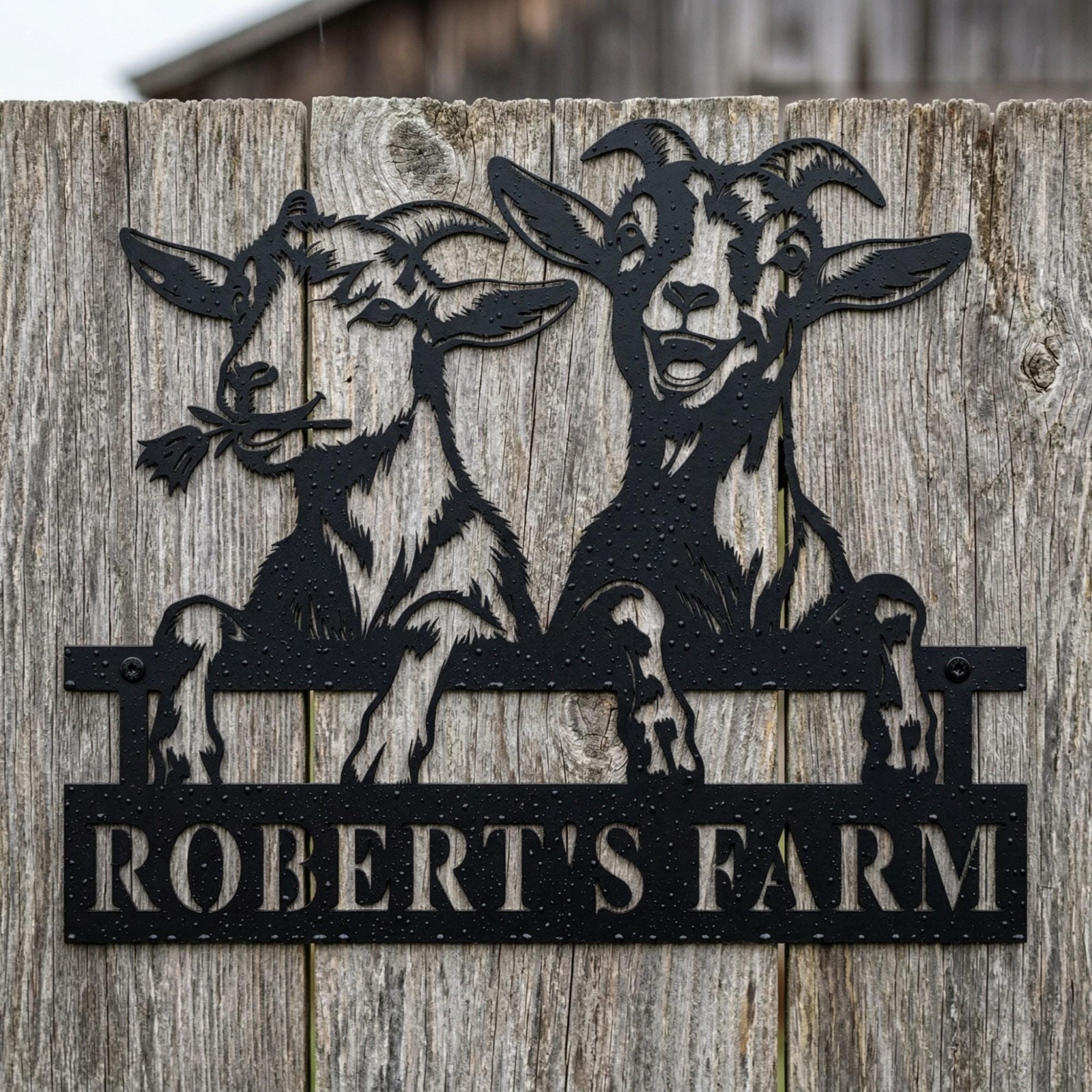 Personalized Goat Metal Family Name Sign, Rustic Farmhouse Decor for Farm Life