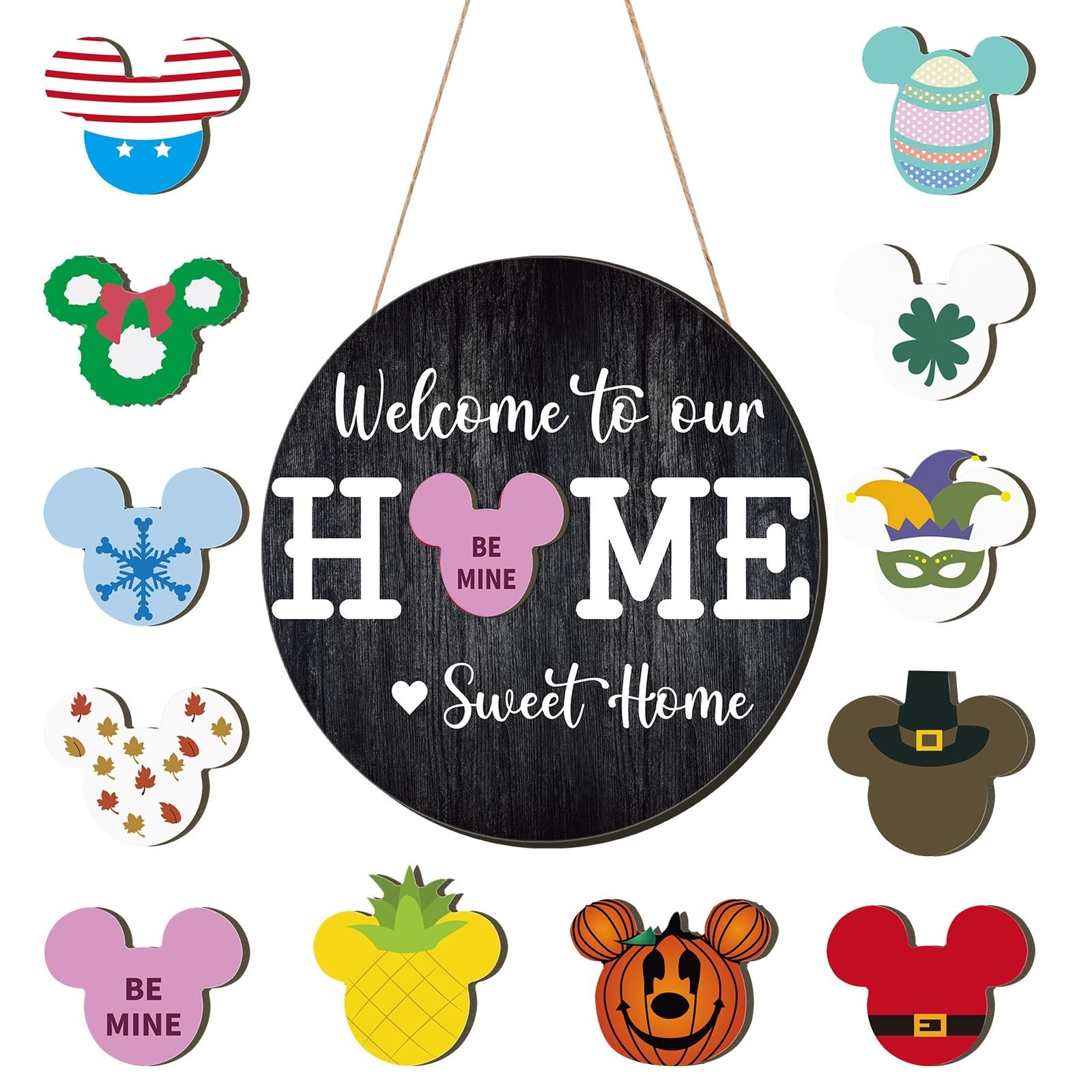13 Pcs Christmas Mouse Interchangeable Door Sign,Welcome to our Home Sign for…