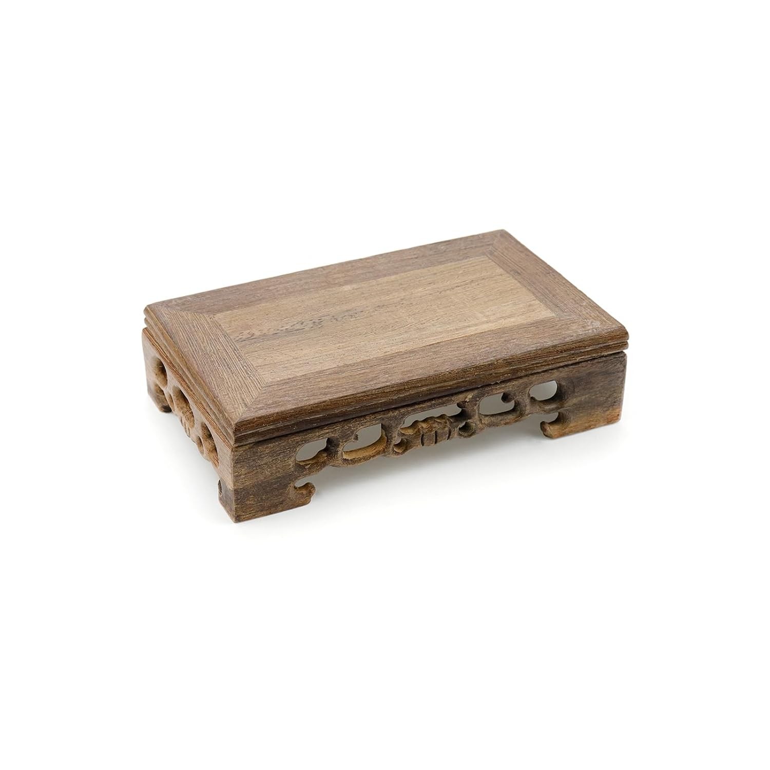 Wooden Display Stand Base 5.91&Prime;×3.54&Prime; Rectangle Wood Carved Pedestal Oriental St