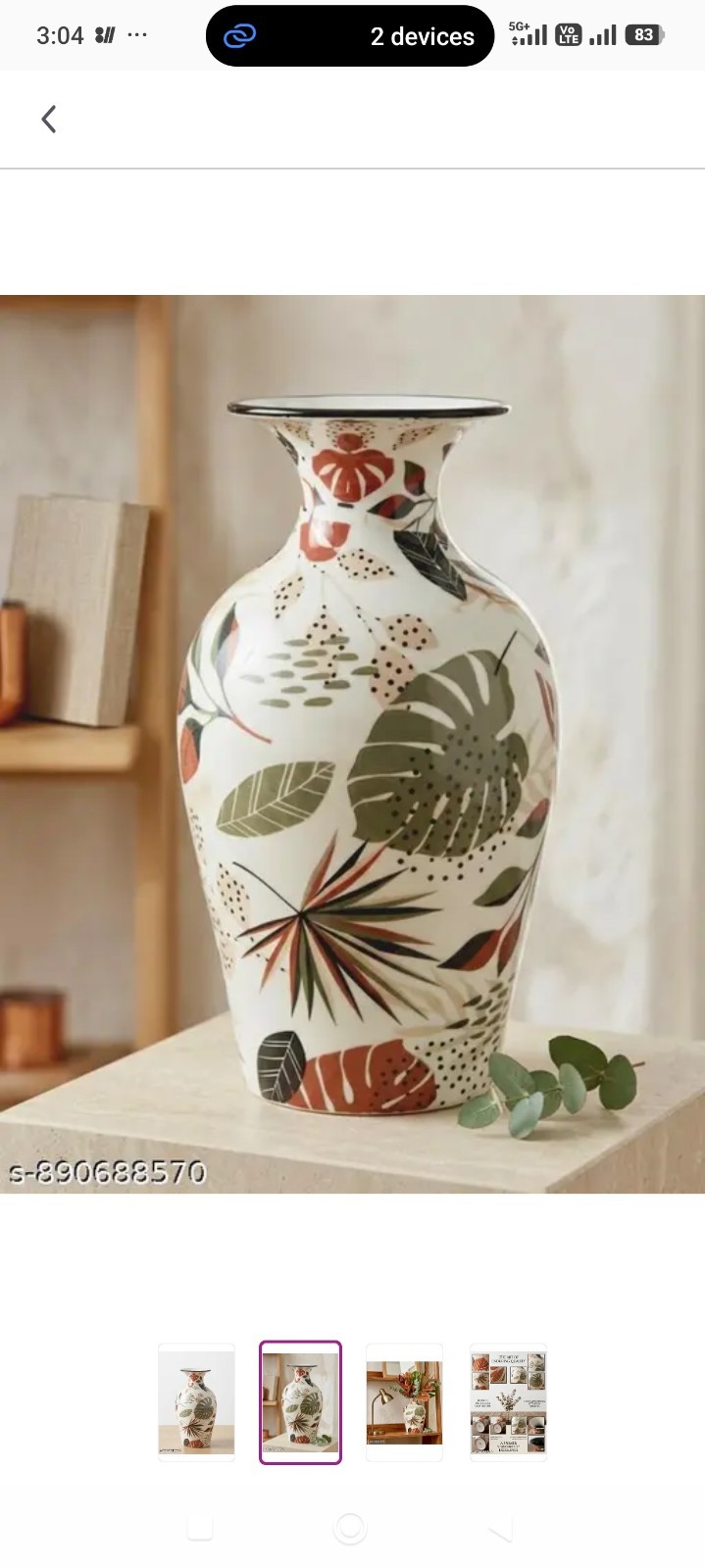 White Floral Leaf Ceramic Bottle Flower Vase, Decorative Freestanding Glossy