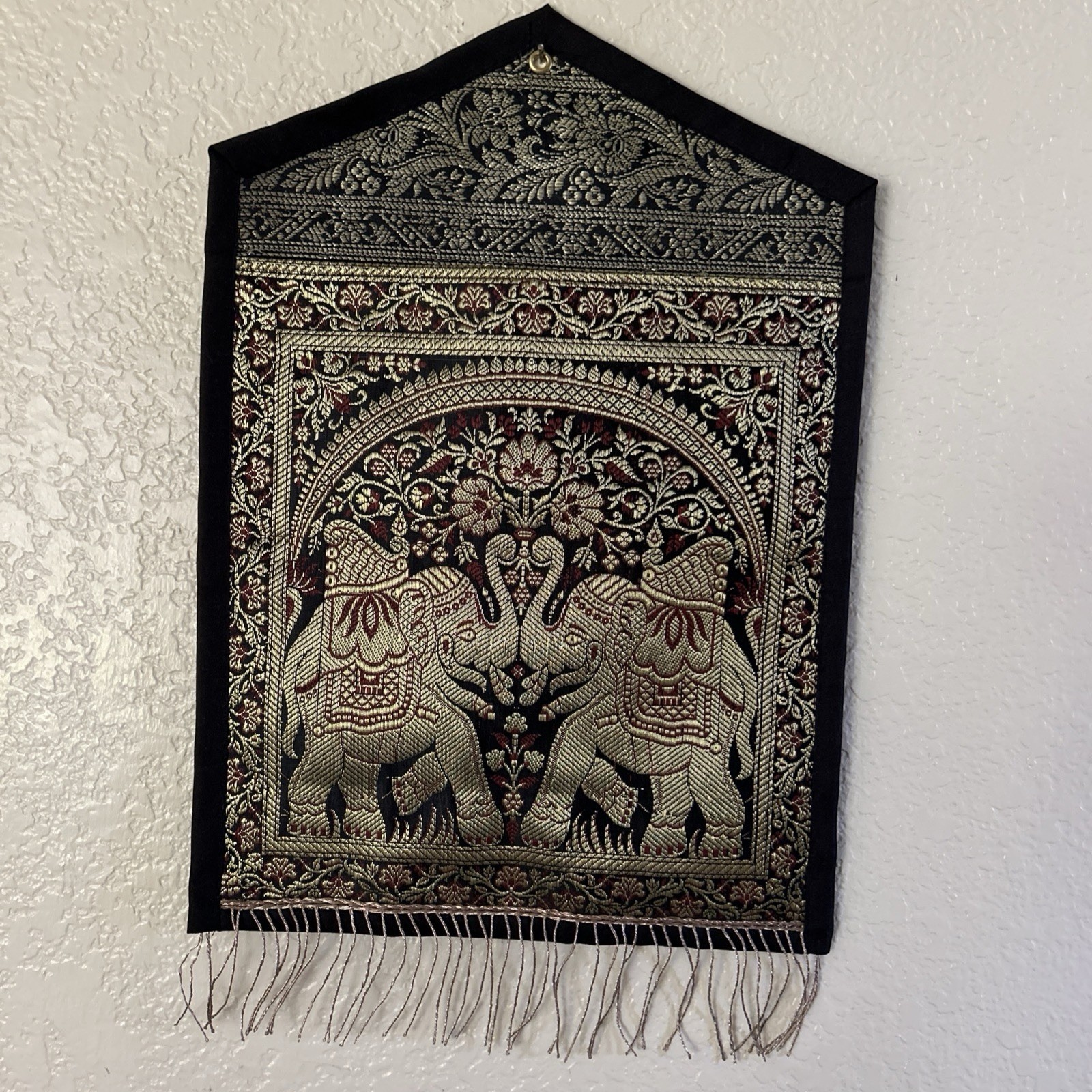 Black & Gold Elephant Indian Style Wall Hanging Pocket Organizer
