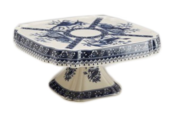 Zeckos 8 1 4 Inch Diameter Blue And White Cake Plate