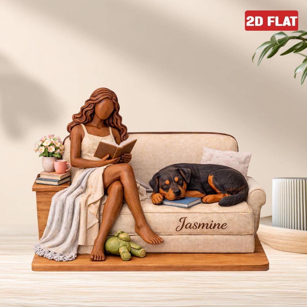 Custom Black Girl Reading Book Wooden Block, African American Mom Plaque 2D FLAT
