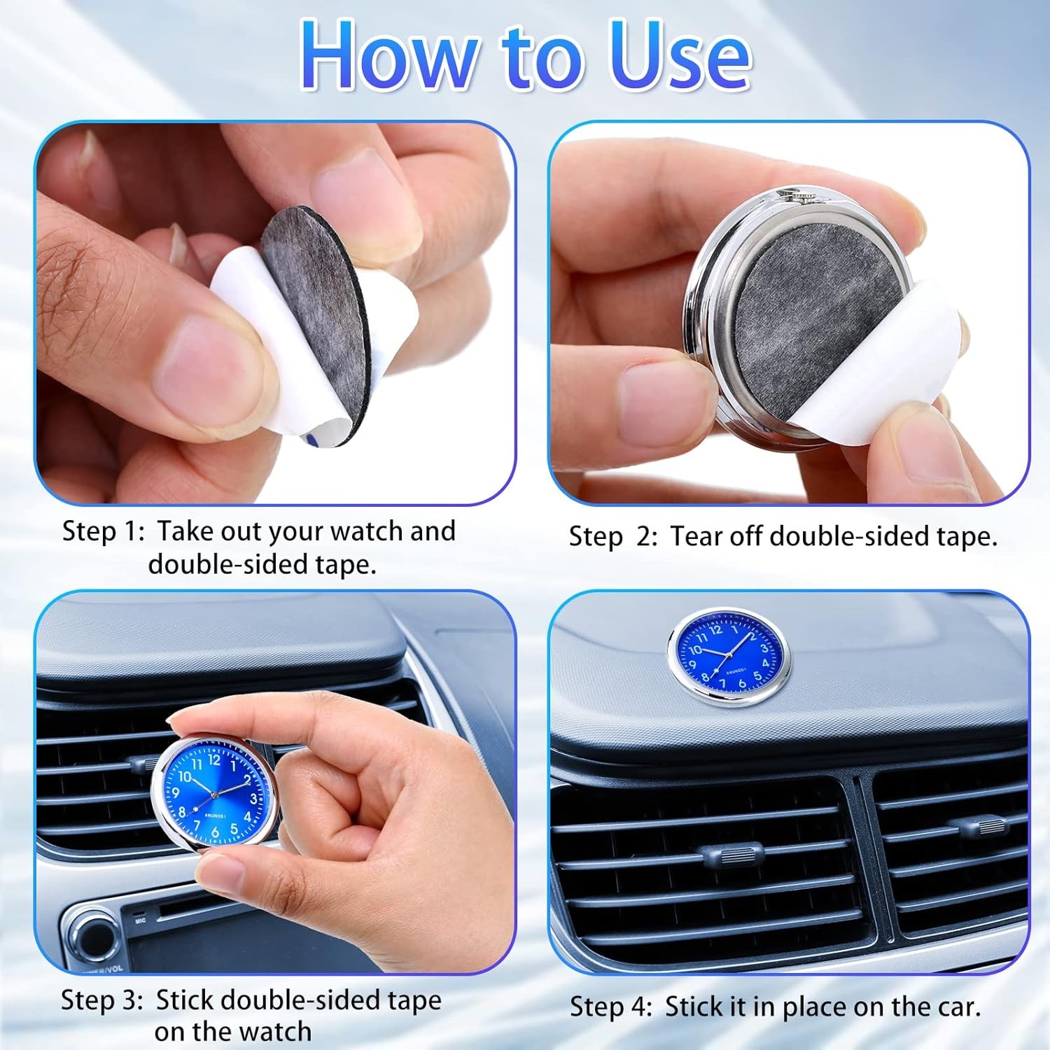 Mini Car Dashboard Clock Vehicle Luminous Clock with Adhesive for Boat Truck SUV