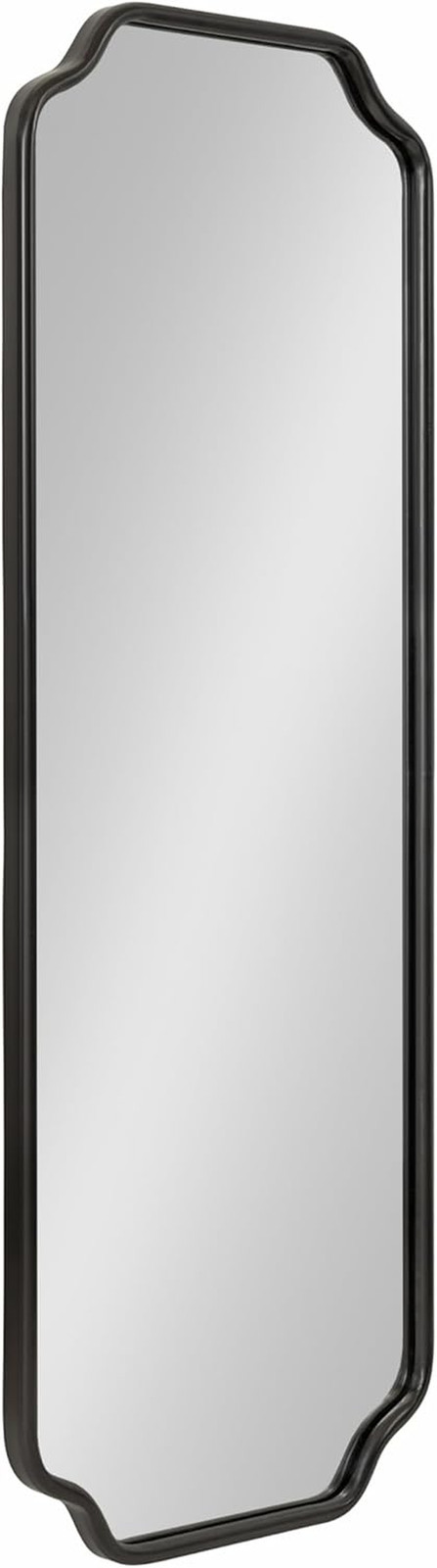 Modern Black Scalloped Full Length Wall Mirror – 18×48 for Bedroom or Entryway