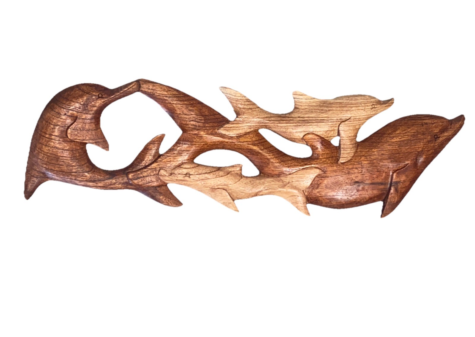 20” DOLPHIN & FRIENDS NATURAL PINE WOOD HANGING WALL ART PLAQUE PATIO HOME DECOR