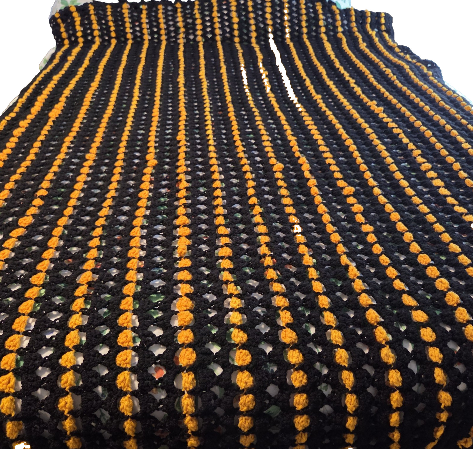 Handcrafted Crochet Black Gold Afghan Blanket 81 x 54
