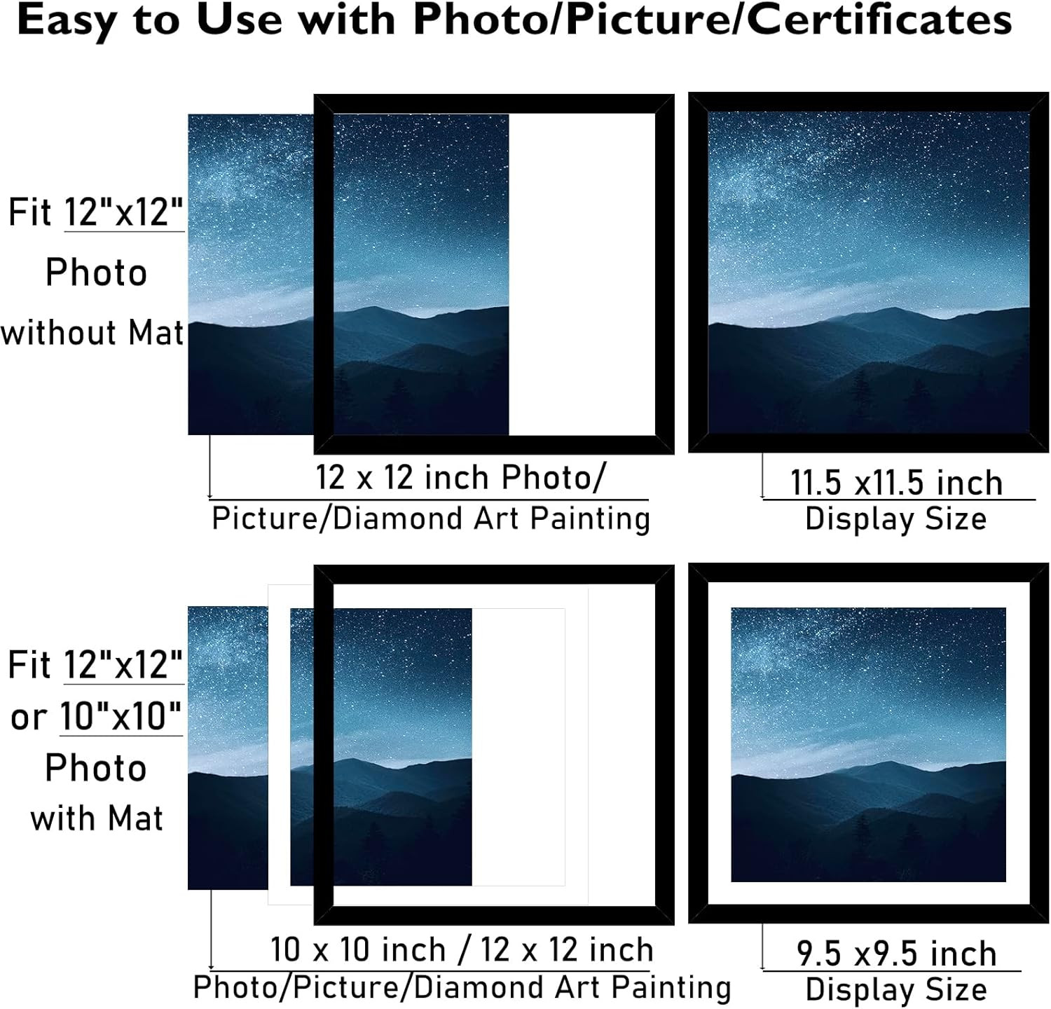 12X12 Picture Frame with Mat for 30 X 30Cm Diamond Art Painting, Display Photo 1