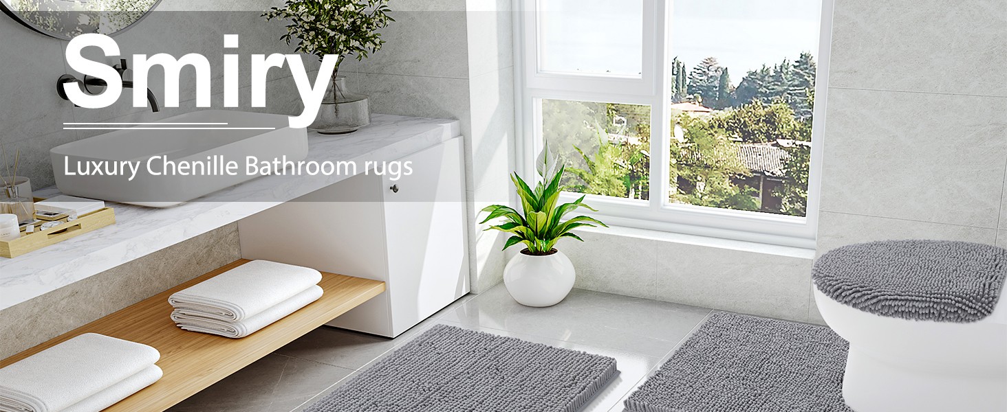Bathroom Rugs Sets 2 Piece, Soft Absorbent Chenille Machine Washable Non Slip