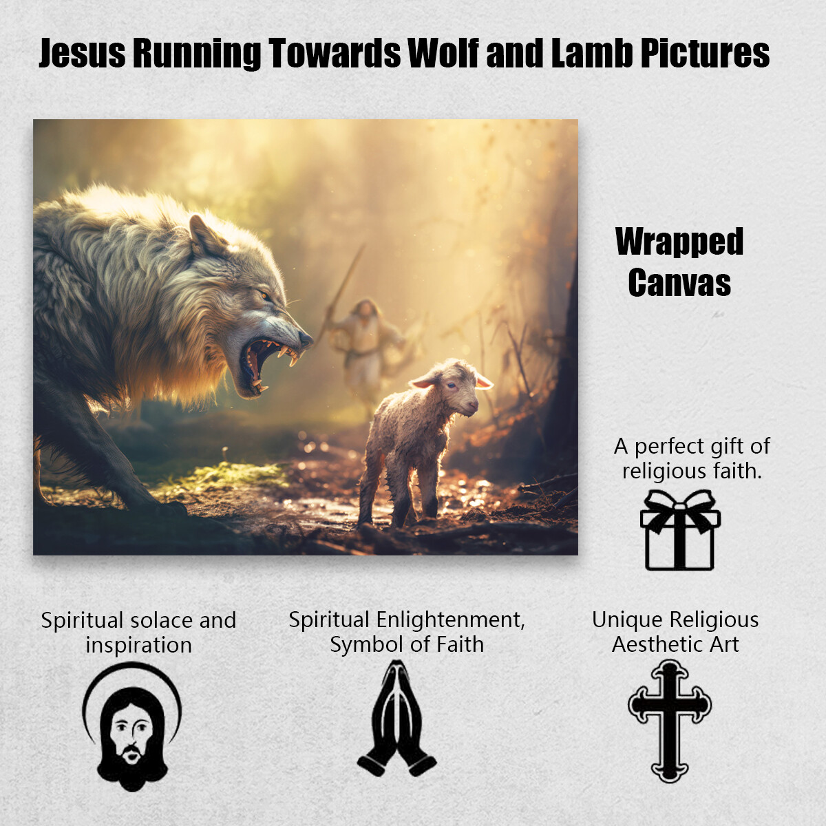 Christian Wall Art Jesus Running Towards Wolf and Lamb Pictures Jesus Art