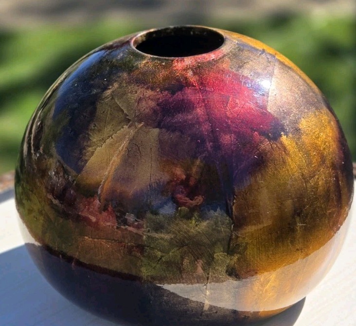 Foiled And Lacquered Round Globe Vase Decor Reds Copper & Gold