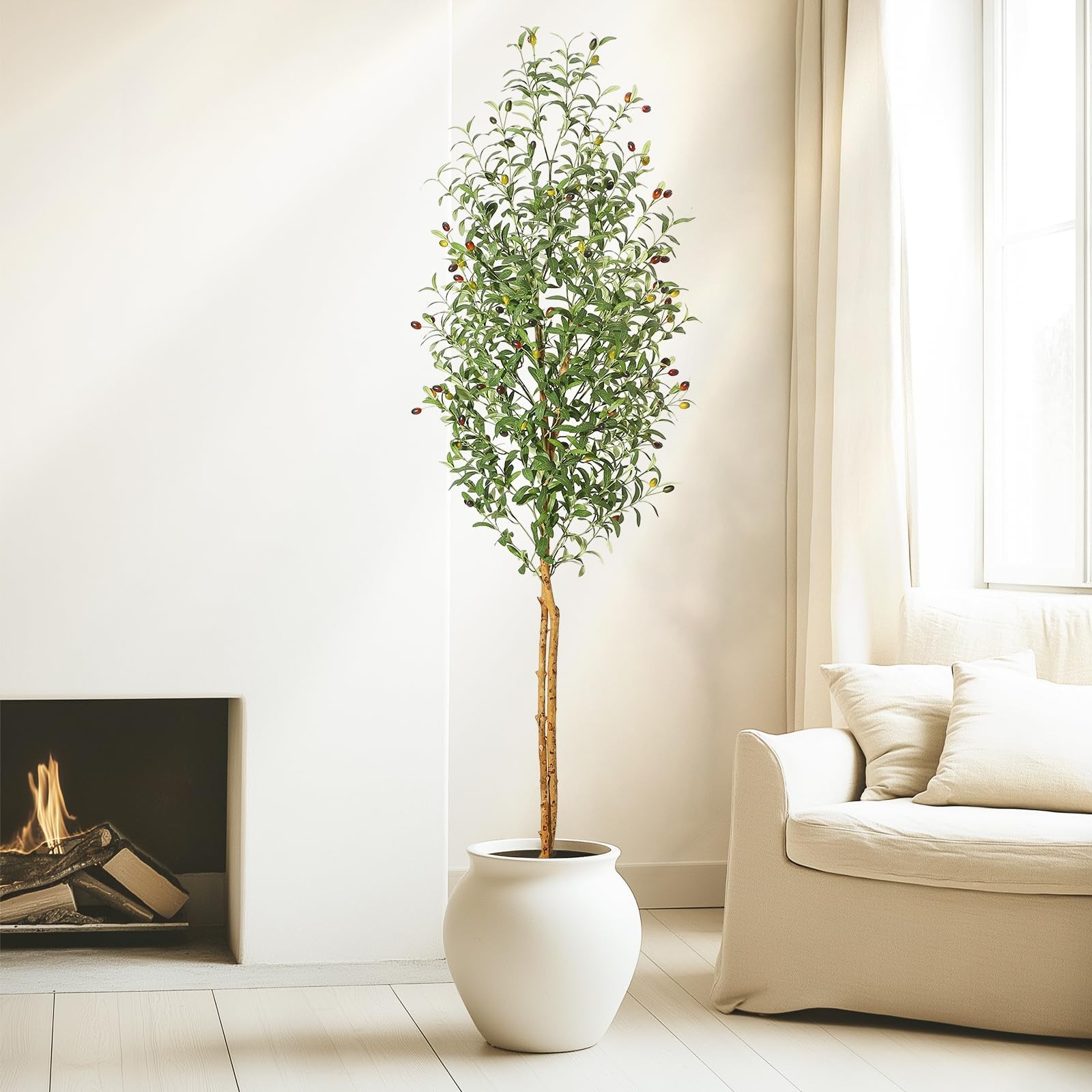 7FT Artificial Olive Tree Potted Faux Plant w/Natural Trunk & Fruit Office Decor