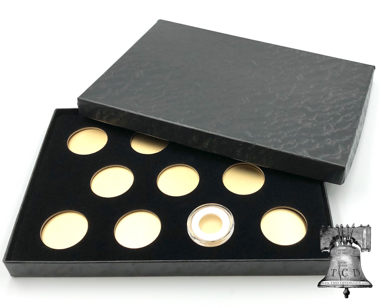Air-tite Coin Holder Box Gold Insert Black Ring + Model A Storage Capsule Case