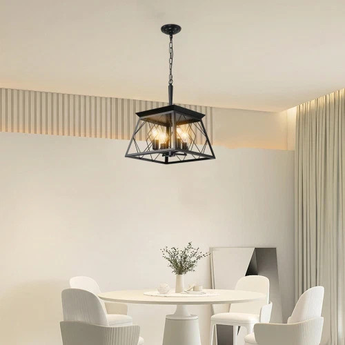 Farmhouse Chandelier 4 Lights For Dining Room Black – Bulbs Not Include High Qu