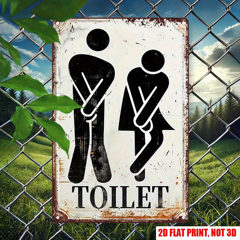 Humorous Toilet Vintage Metal Sign Bathroom Wall Decor with Funny Peeing Figures