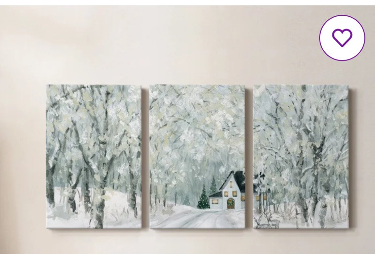 Snowy Forrest Winter Landscape SET of 3 Canvas Panels 18.5”x12”x1.5”S Arts