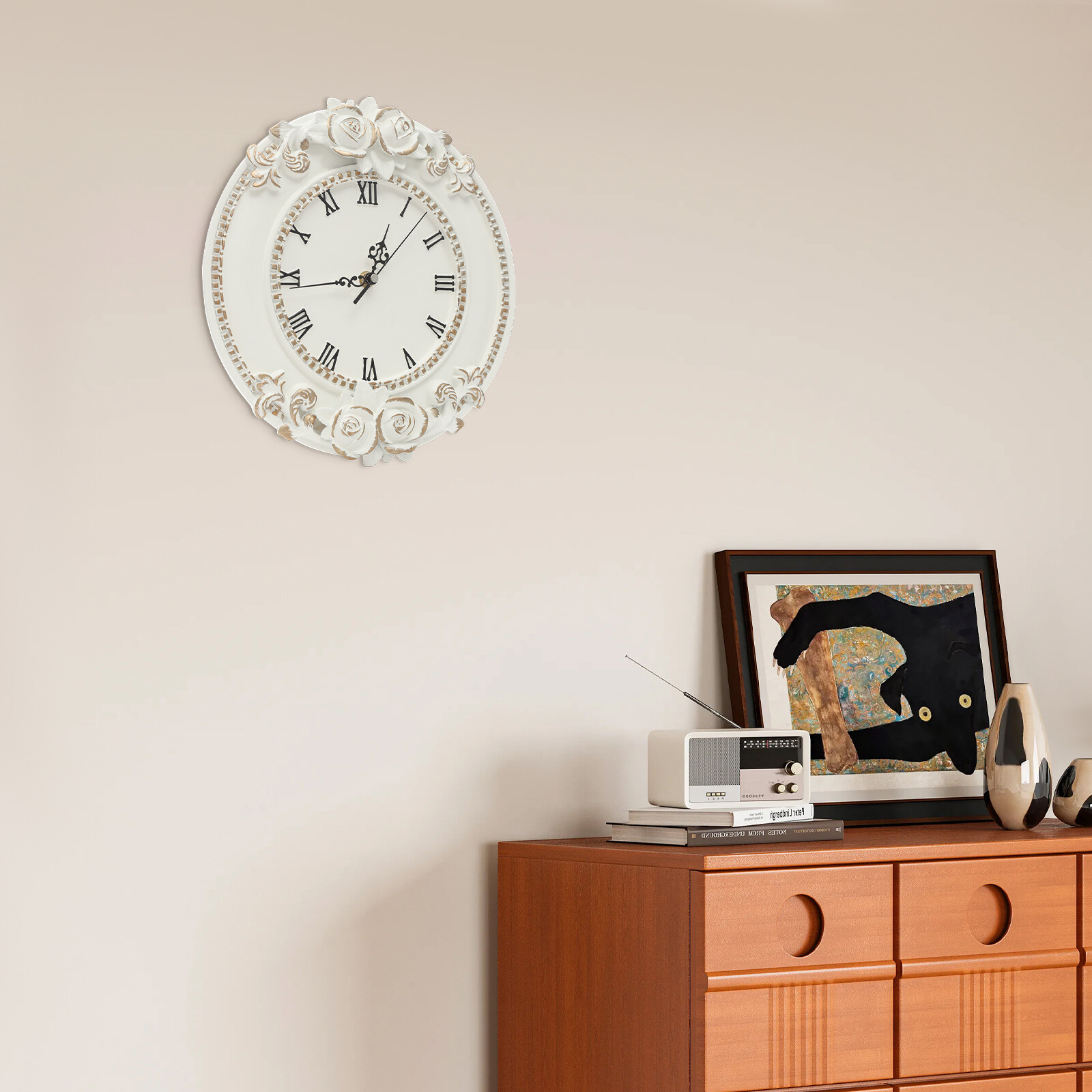 European Style Wall Clock Wall-Mounted Numbers, Analog Display Type Clock 6.5in